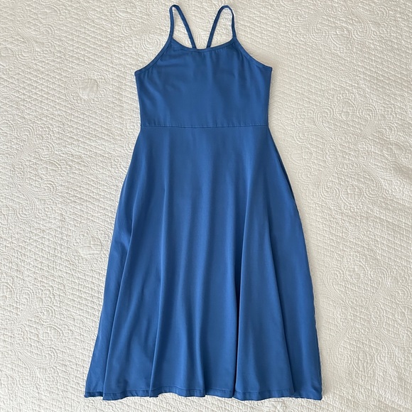 Pact Fit and Flare Strappy Blue Midi Dress Women’s Size Large - Picture 2 of 9